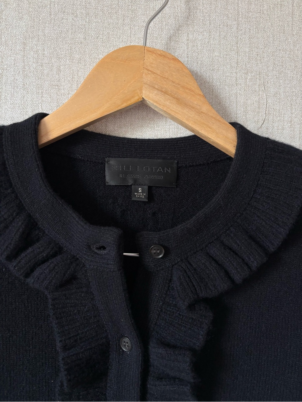 Nili Lotan navy Ruffle-Trim Cardigan 100% Cashmere